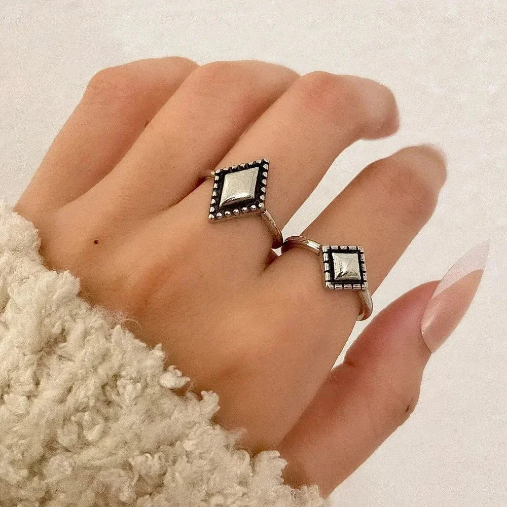925 Sterling Silver Minimalist Ring Stackable Ring Band Vintage Geometric Ring